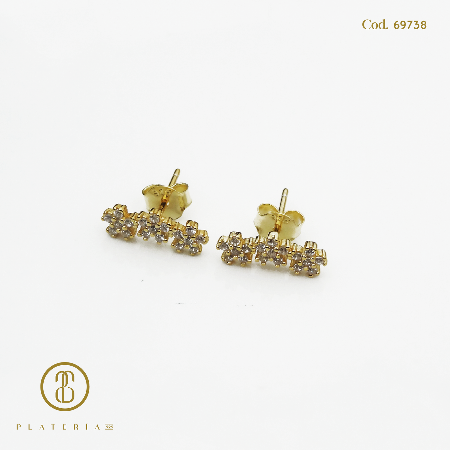 ARETE DORADO BAÑO 14K FLORCITAS PLATA.925