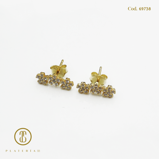 ARETE DORADO BAÑO 14K FLORCITAS PLATA.925