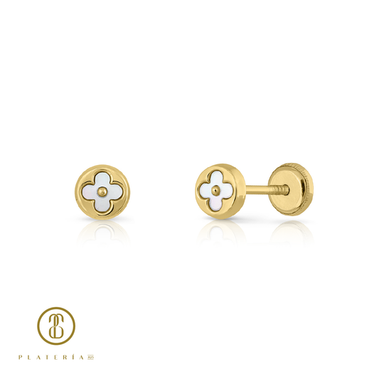 69988 ARETE TREBOL CON NACAR ORO 10K