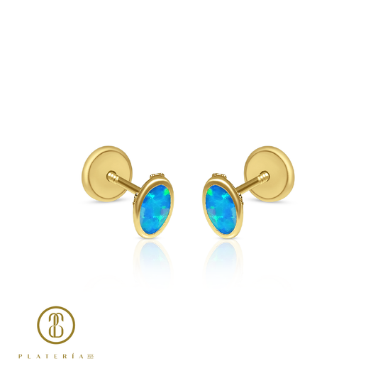 70000 ARETE OVALO OPALO AZUL ORO 10K