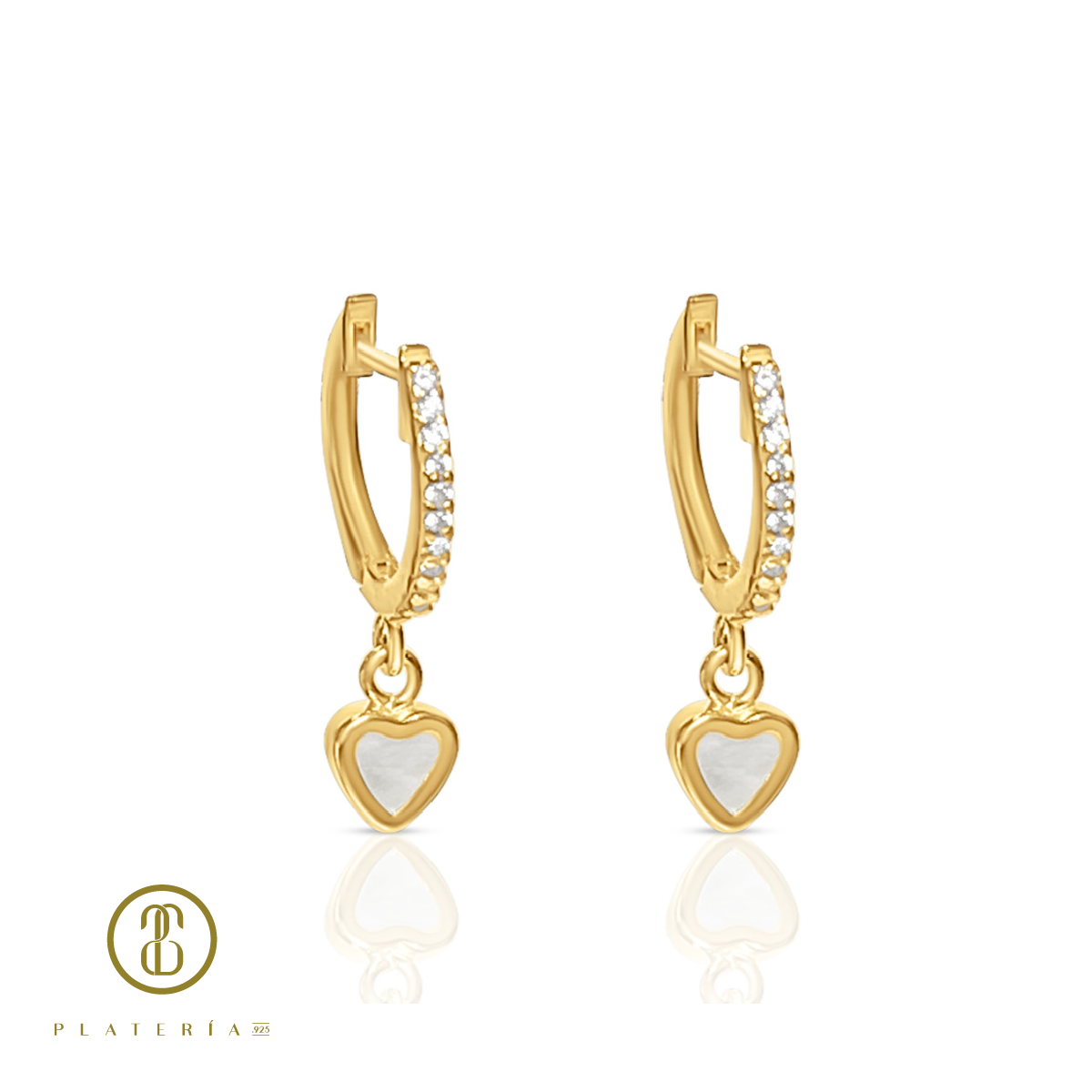70019 HUGGIE ZIRCON DIJE CORAZON NACAR ORO 10K