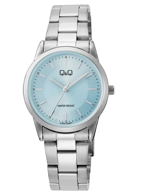 70056 RELOJ QQ METAL PLATEADO FONDO CELESTE