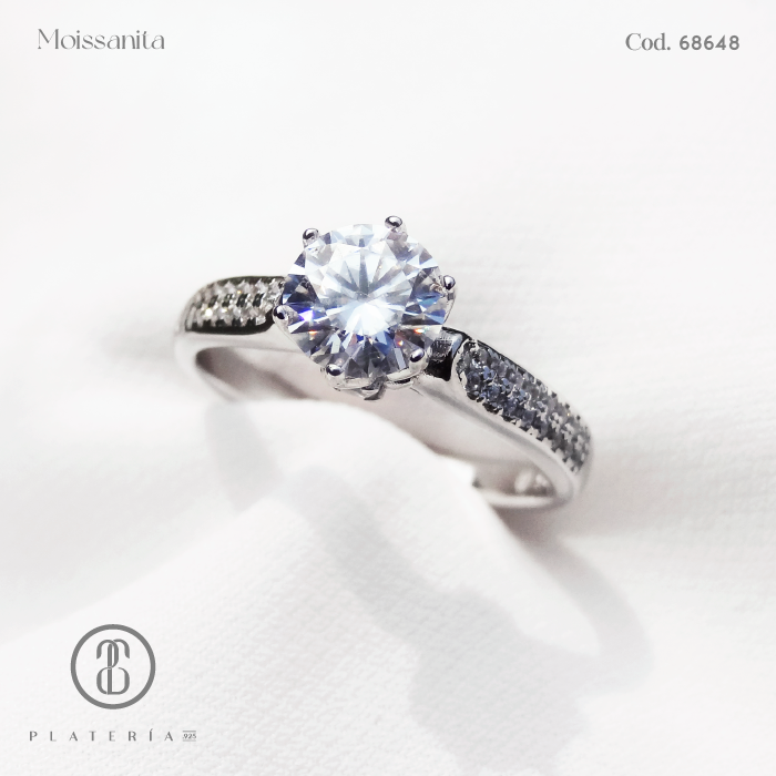 ANILLO MOISSANITA DIAMANTE 6.5MM PLATA.925