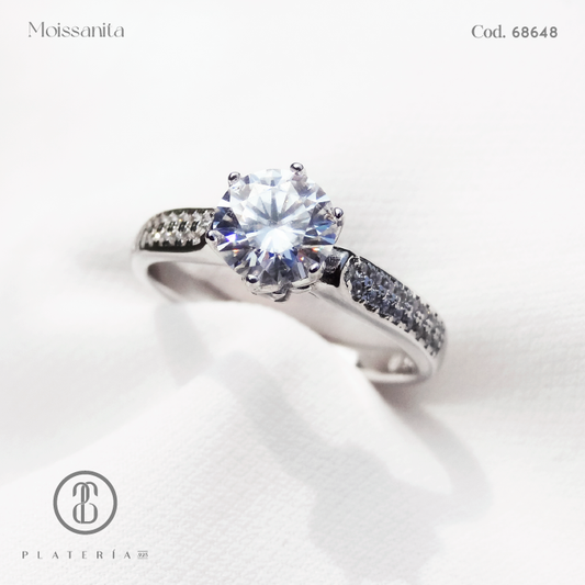 ANILLO MOISSANITA DIAMANTE 6.5MM PLATA.925