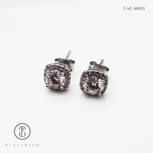 ARETE MOISSANITA CUADRITO 5MM PLATA.925