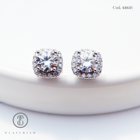 ARETE MOISSANITA CUADRITO 5MM PLATA.925