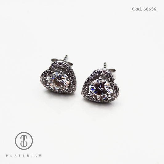 ARETE MOISSANITA 5MM CORAZON PLATA.925