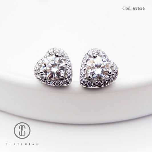 ARETE MOISSANITA 5MM CORAZON PLATA.925