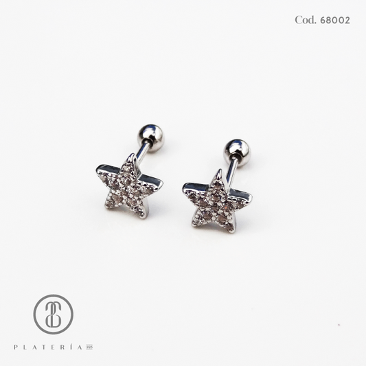 ARETE RODINADO ESTRELLA CIERRE BOLITA PLATA.925