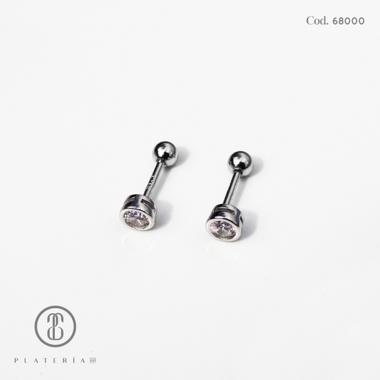 ARETE RODINADO BISELADO 4MM CIERRE BOLITA PLATA.925