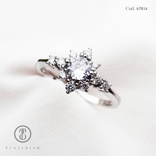 ANILLO RODINADO FLOR PLATA.925