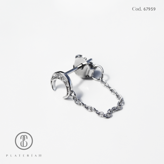 CHAIN EARING RODINADO LUNA PLATA.925