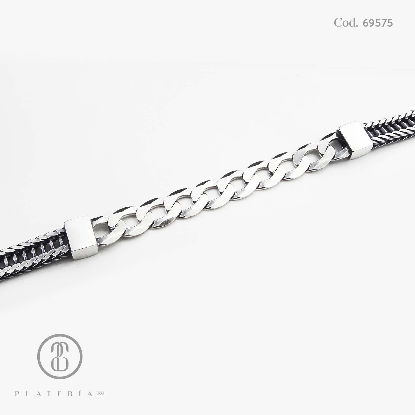 PULSERA TRENZADA Y MARTILLADA OXIDADA 21CM PLATA.925