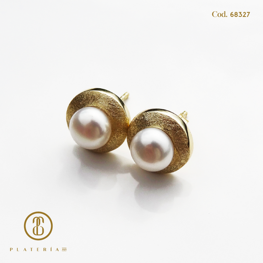 JUEGO DORADO BAÑO 14K PERLA CULTIVADA PLATA.925