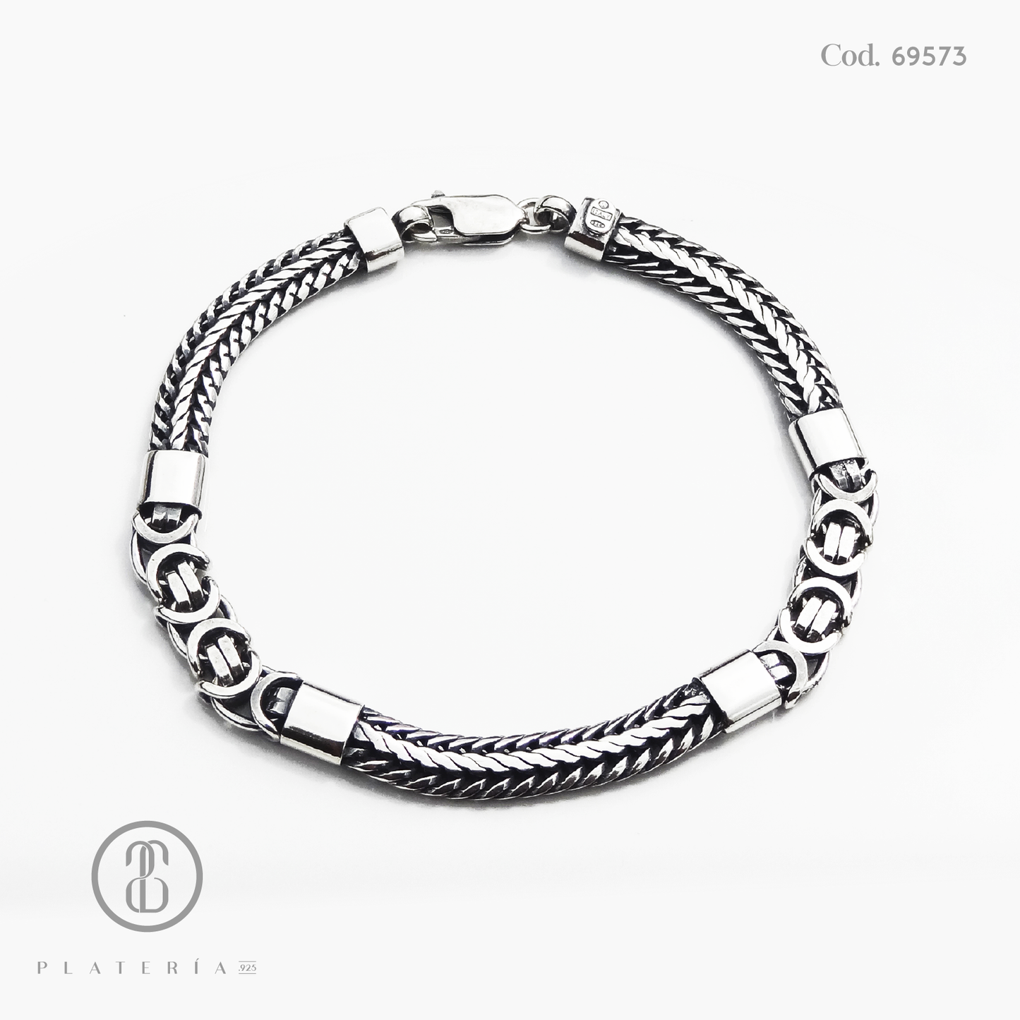 PULSERA TRENZADA Y ESLABONES 19CM OXIDADA PLATA.925