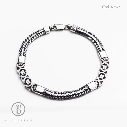 PULSERA TRENZADA Y ESLABONES 19CM OXIDADA PLATA.925