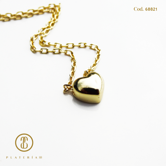 GARGANTILLA DORADA BAÑO 14K CORAZON LISO PLATA.925