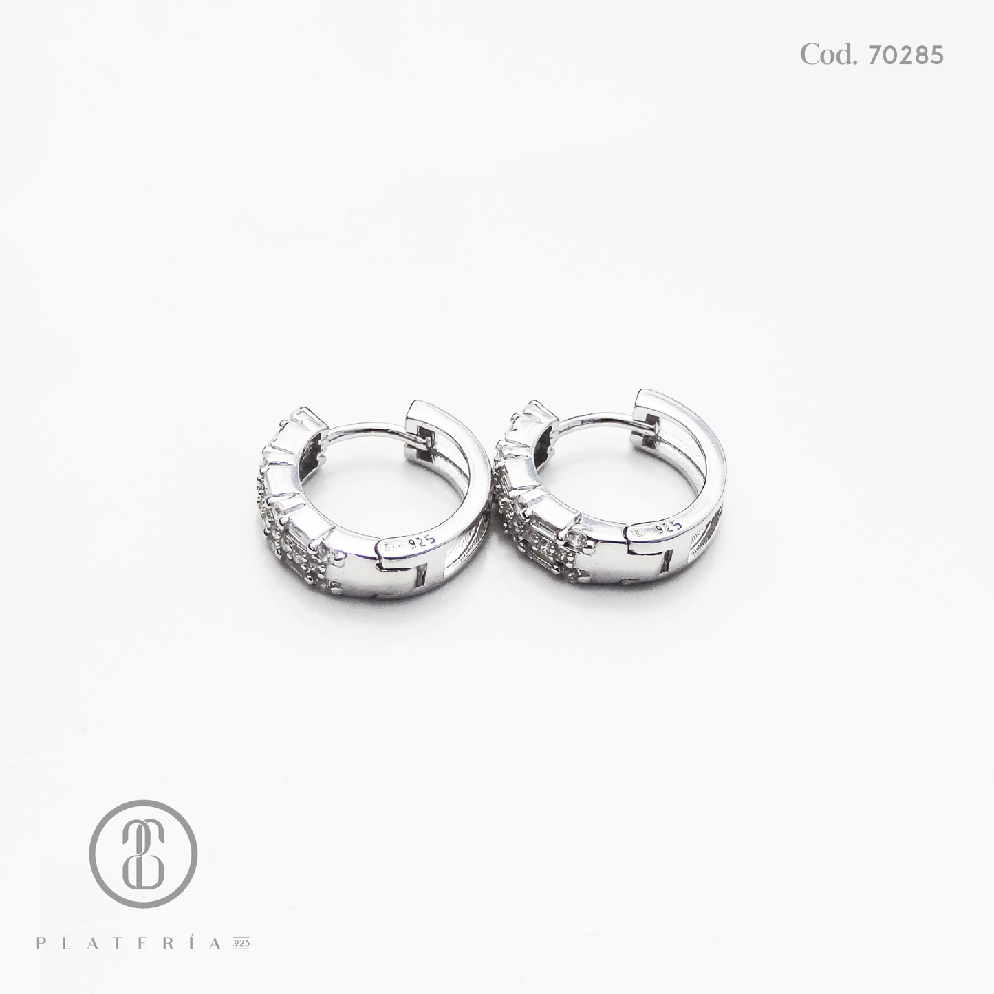 HUGGIE RODINADO 13MM BAGUETTE PLATA.925