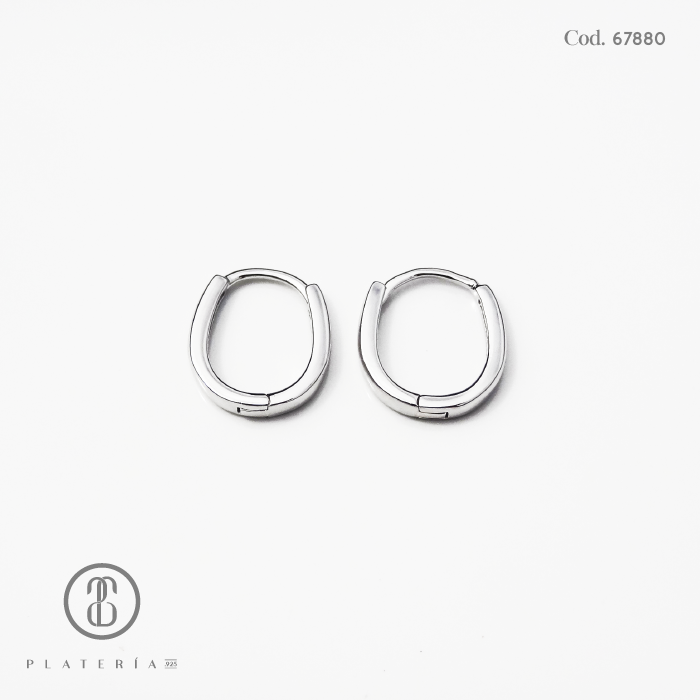 HUGGIE RODINADO OVALADA 12MM PLATA.925