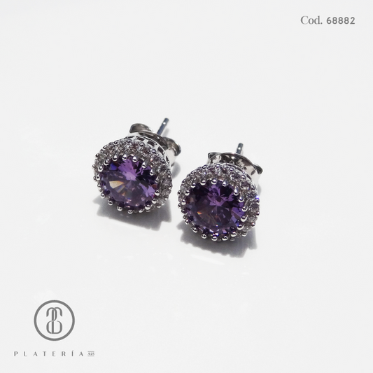 ARETE RODINADO ZIRCON COLOR AMATISTA PLATA.925