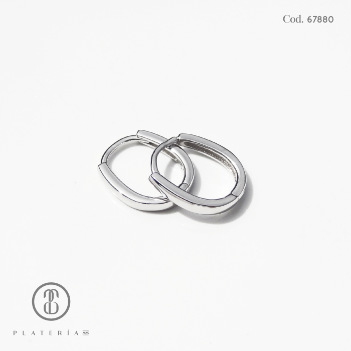 HUGGIE RODINADO OVALADA 12MM PLATA.925