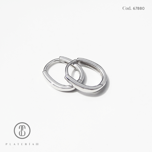 HUGGIE RODINADO OVALADA 12MM PLATA.925