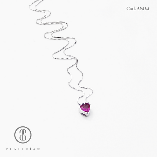 GARGANTILLA RODINADO CORAZON 6MM FUCSIA PLATA.925