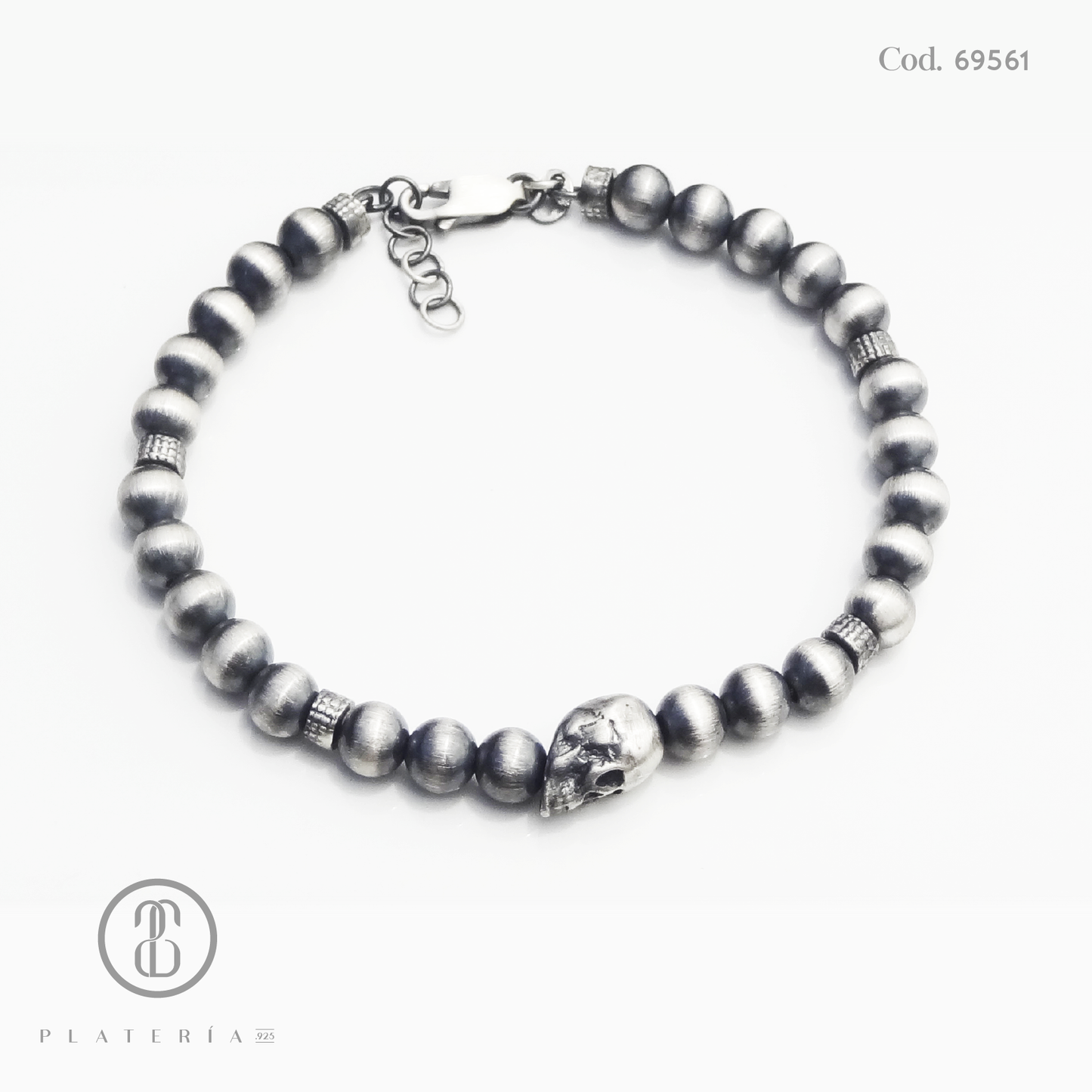 PULSERA OXIDADA 20*2CM CALABERAS PLATA.925