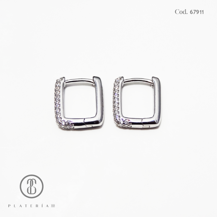 HUGGIE RODINADO CUADRADO 10MM  ZIRCON PLATA.925