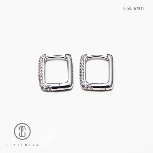 HUGGIE RODINADO CUADRADO 10MM  ZIRCON PLATA.925