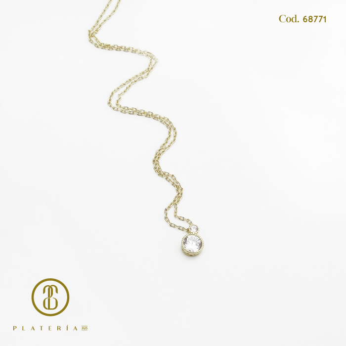 GARGANTILLA DORADA BAÑO 14K CHISPA BISELADA PLATA.925