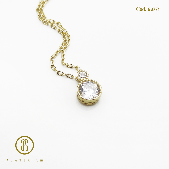 GARGANTILLA DORADA BAÑO 14K CHISPA BISELADA PLATA.925