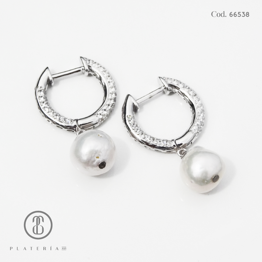 HUGGIE RODINADO DIJE PERLA CULTIVADA PLATA.925