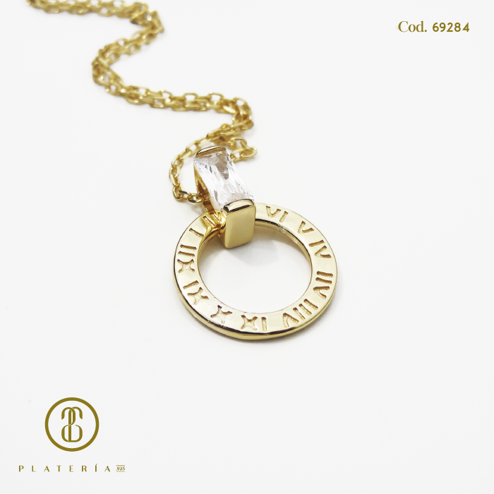 GARGANTILLA DORADA BAÑO 14K CIRCULO PLATA.925