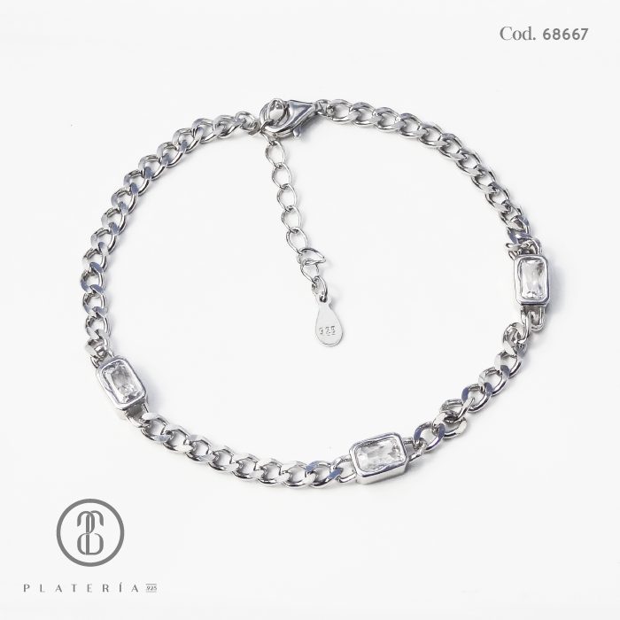 PULSERA RODINADA MARTILLADA ZIRCON PLATA.925