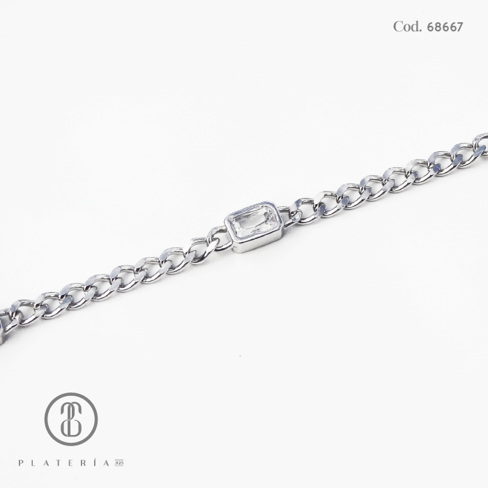 PULSERA RODINADA MARTILLADA ZIRCON PLATA.925