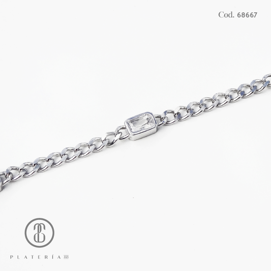 PULSERA RODINADA MARTILLADA ZIRCON PLATA.925