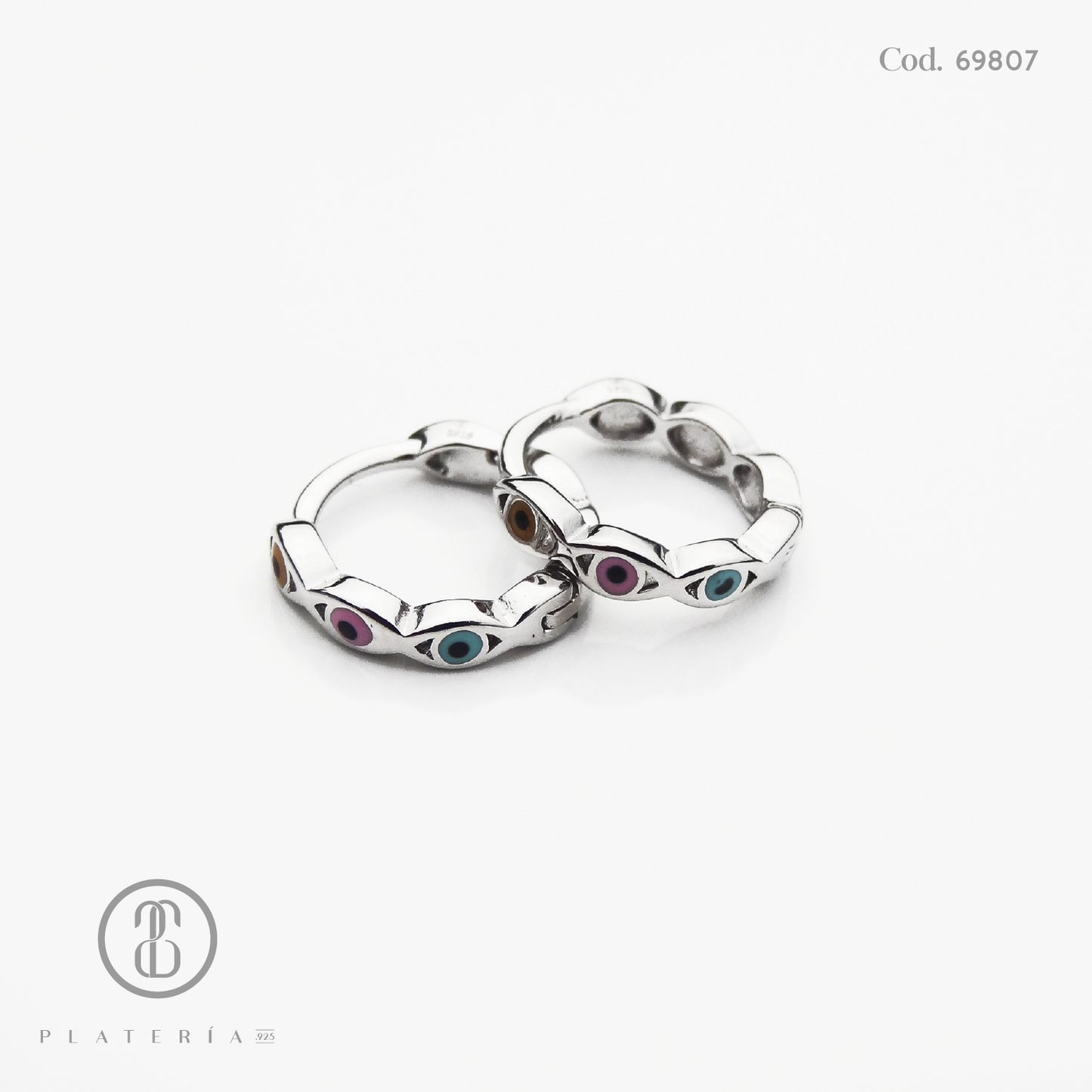 HUGGIE RODINADO OJITOS DE COLORES PLATA.925