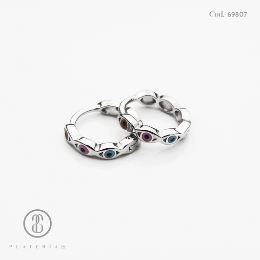 HUGGIE RODINADO OJITOS DE COLORES PLATA.925