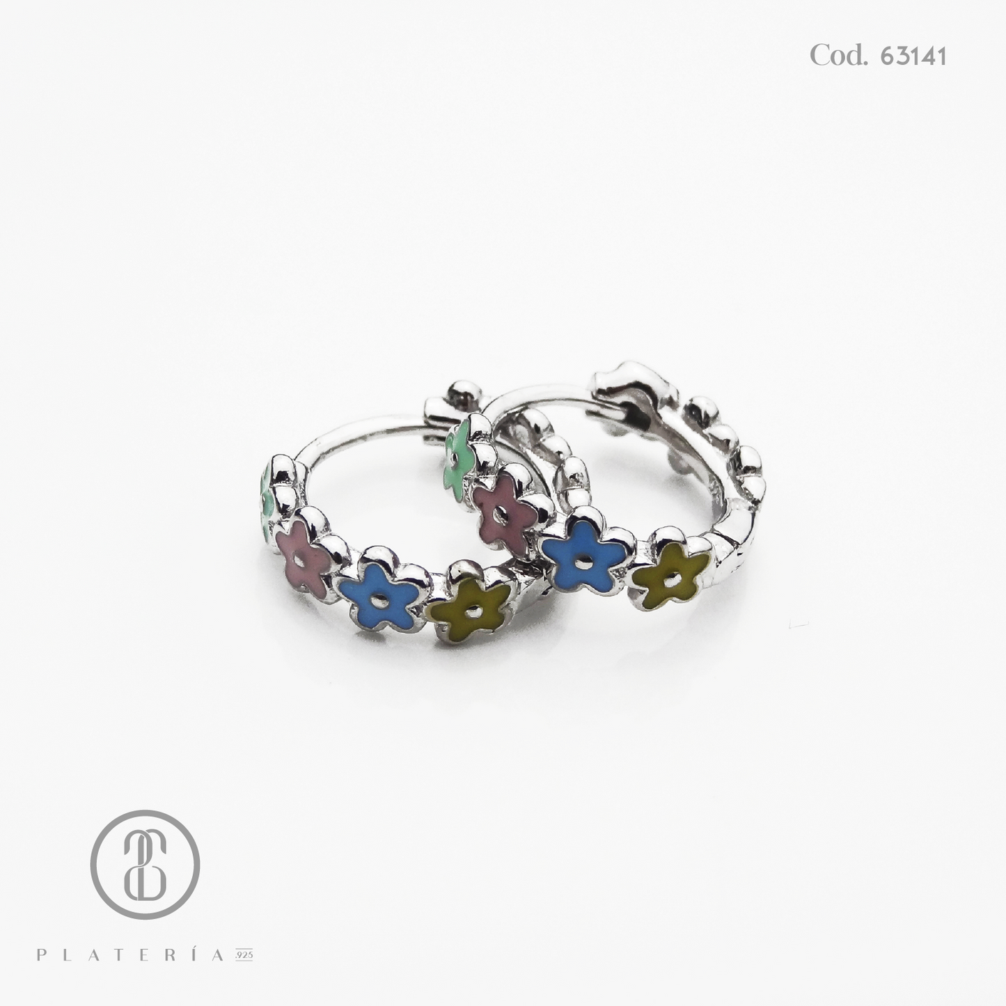 HUGGIE RODINADO FLORES COLORES PLATA.925