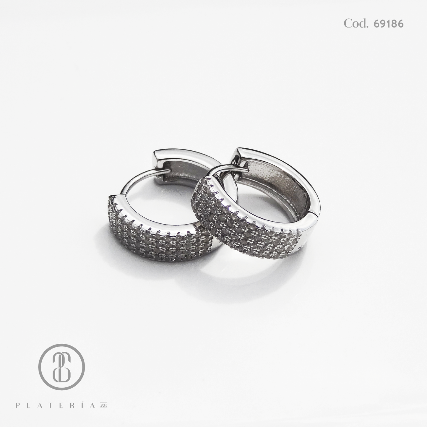HUGGIE RODINADO 15MM PAVE PLATA.925