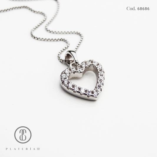 JUEGO RODINADO CORAZON CON CHISPA PLATA.925