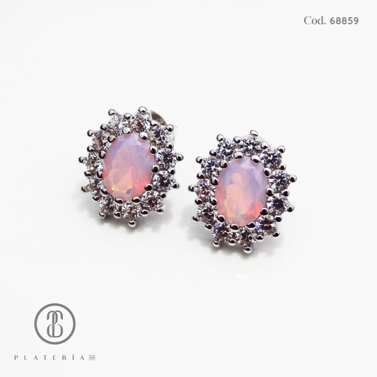 ARETE RODINADO OPALO ROSADO SINTETICO PLATA.925