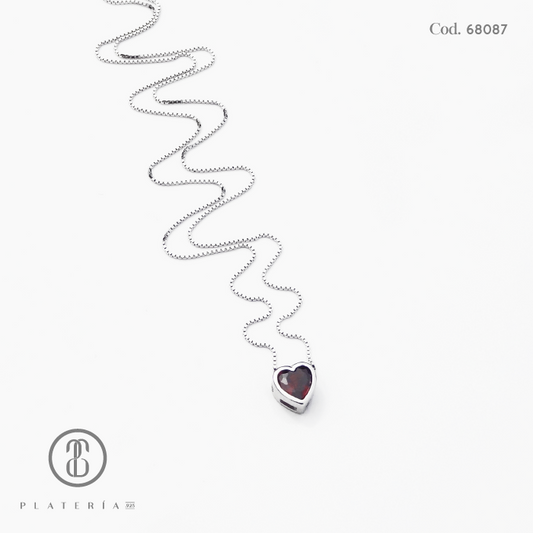 GARGANTILLA RODINADO CORAZON 6MM ROJO PLATA.925