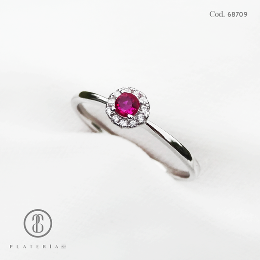 ANILLO RODINADO ZIRCON FUCSIA PLATA.925