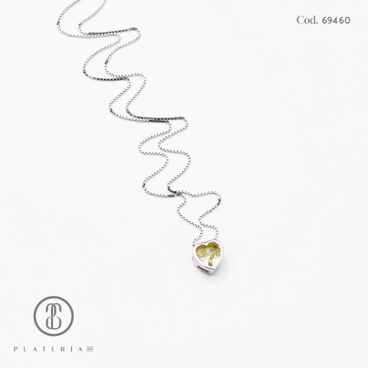 GARGANTILLA RODINADA CORAZON 6MM ZIRCON AMARILLO PLATA.925