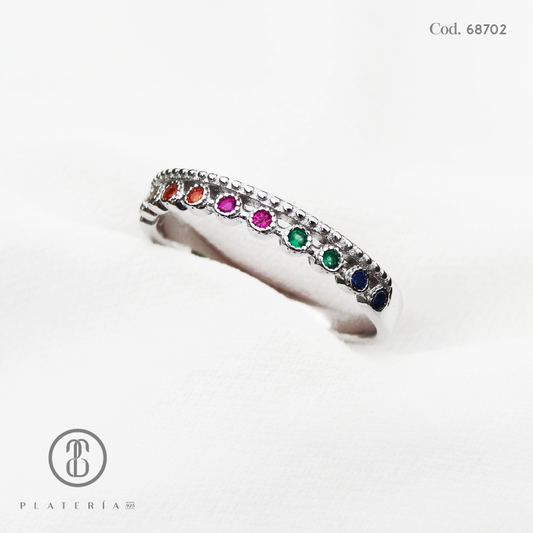 ANILLO RODINADO ZIRCON COLORES PLATA.925