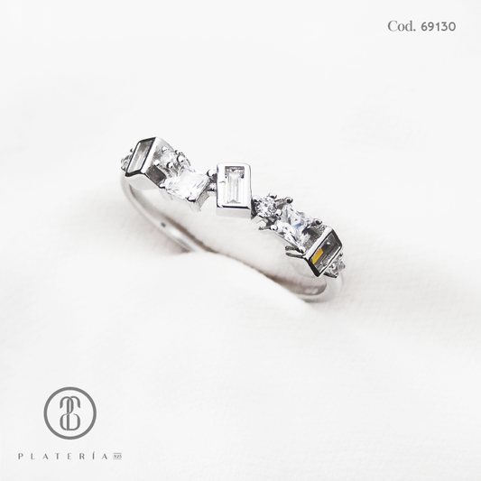 ANILLO RODINADO BAGUETTE PLATA.925