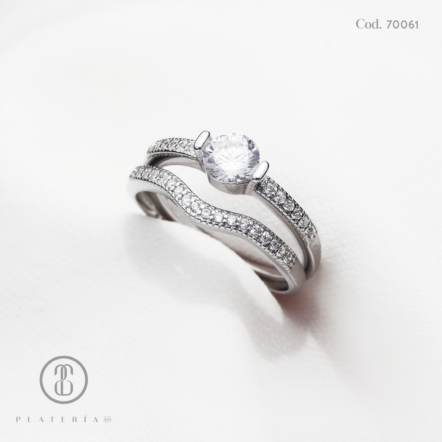 ANILLO RODINADO COMPROMISO DUO ZIRCON PLATA.925