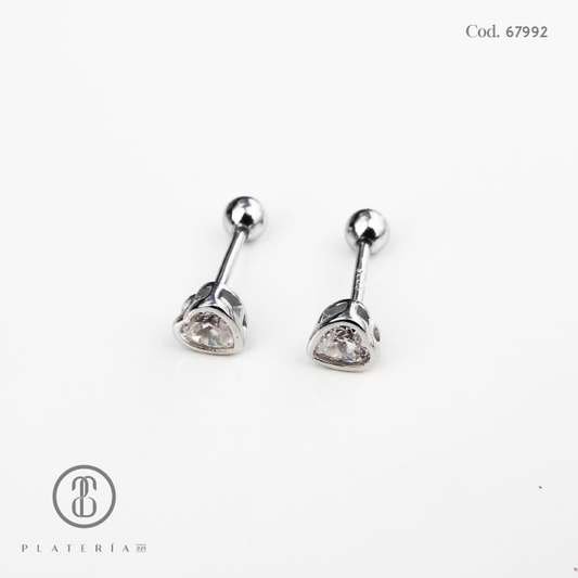 ARETE RODINADO CORAZON 4MM CIERRE BOLITA PLATA.925